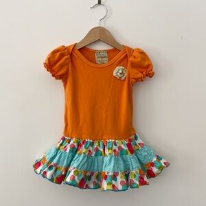 MOONLIGHT EUC Fun Colorful Skirted Bodysuit Twirl Dress w/ Puff Sleeves